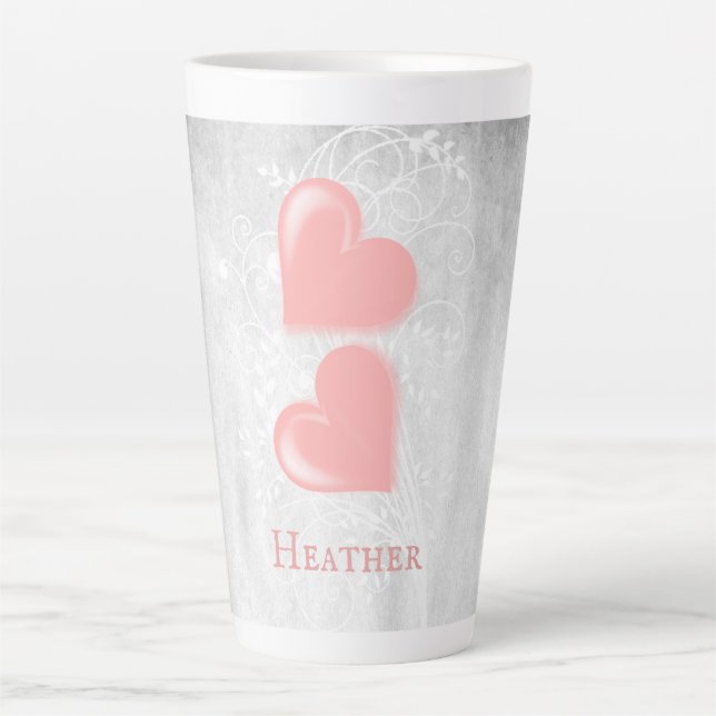 Rosa Herzen Personalisierte Latte-Tasse Milchtasse (Vorderseite)