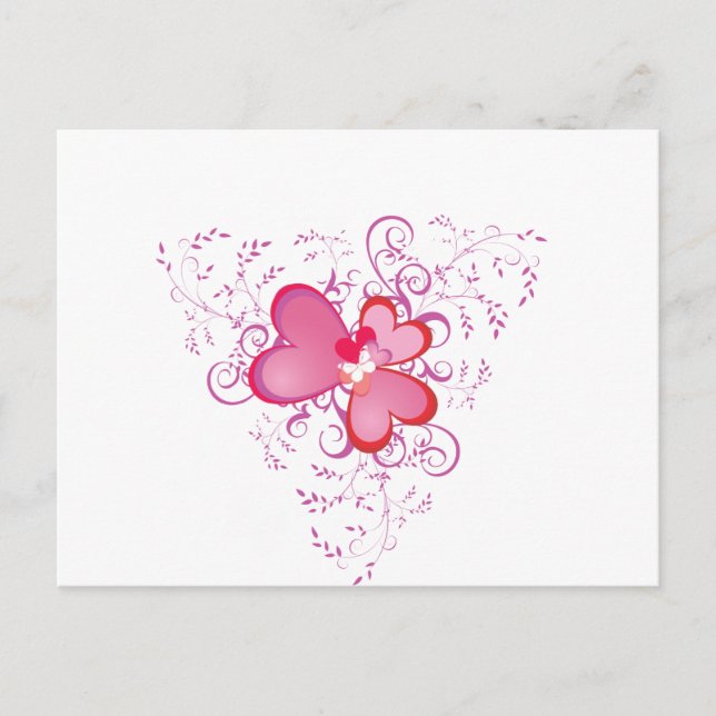 Rosa Herzen Postkarte (Vorderseite)