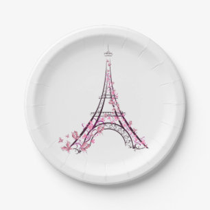 Rosa Herzen & Schmetterlinge Paris Eiffelturm Part Pappteller