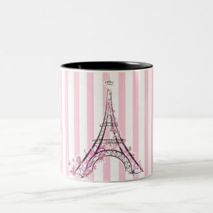 Rosa Herzen & Schmetterlinge Paris Eiffelturm Zweifarbige Tasse