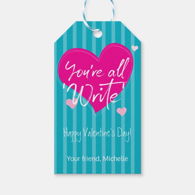 Rosa Herzen Sie sind alle "schreiben" Klassenzimme Geschenkanhänger (Vorderseite)