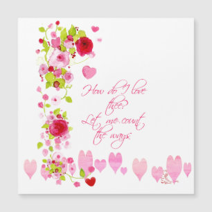 Rosa Herzen und Aquarellfarben Rote Rosen Verse Te Magnetkarte