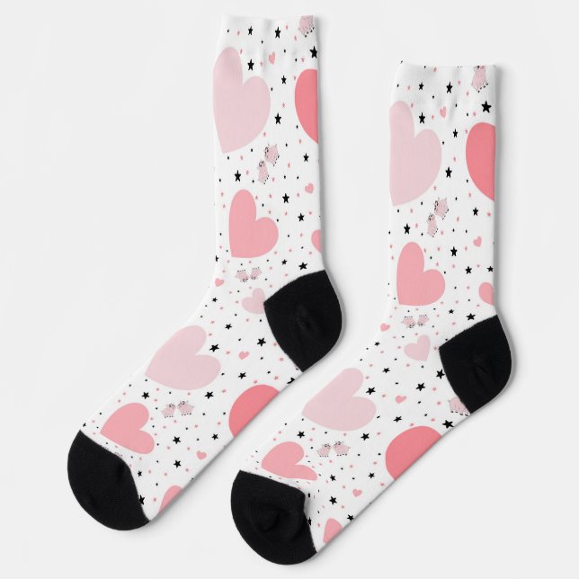 Rosa Herzen und Ferkel Socken (Linkes Detail)