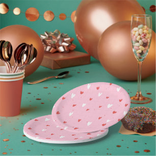 Rosa Herzen und Glitzer Party-Teller Pappteller