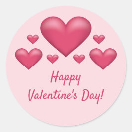 Rosa Herzen und glücklicher Valentinstag Text Runder Aufkleber