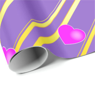 Rosa Herzen und goldene Streifen Geschenkpapier