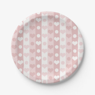 Rosa Herzen und Pinstripes Papierplatte Pappteller