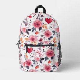Rosa Herzen und Rose Bedruckter Rucksack