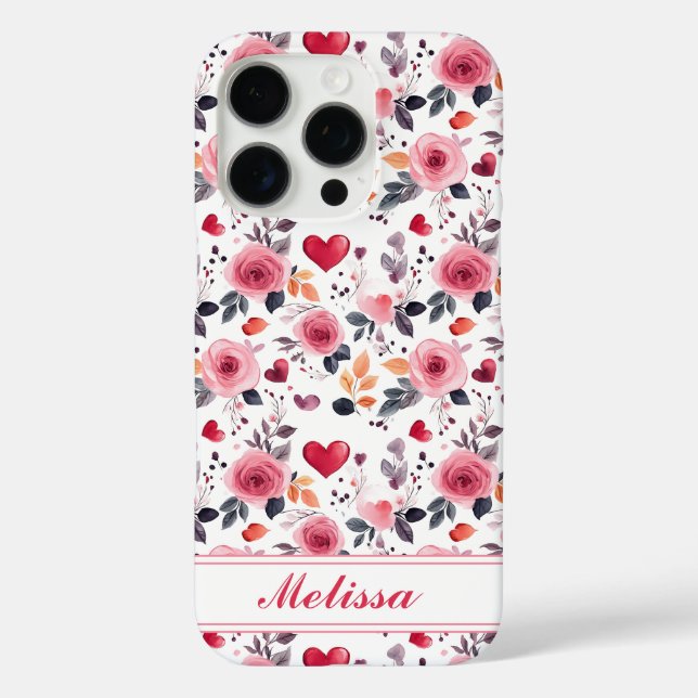 Rosa Herzen und Rose Case-Mate iPhone Hülle (Rückseite)