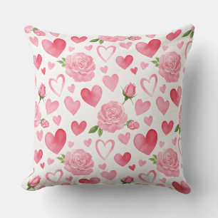 Rosa Herzen und Rose Kissen