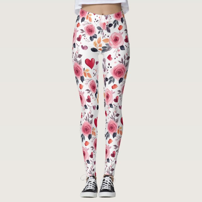 Rosa Herzen und Rose Leggings (Vorderseite)