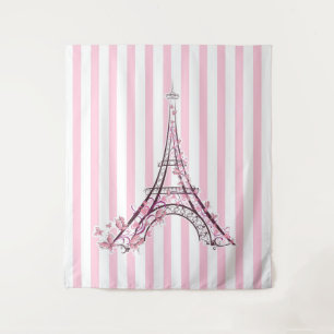 Rosa Herzen und Schmetterlinge Paris Eiffelturm Mä Wandteppich