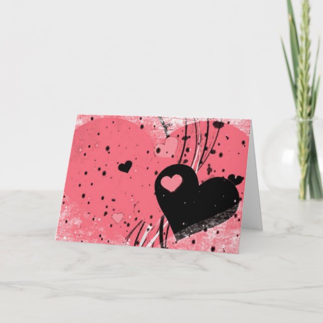 Rosa Herzen und schwarze Punkte Valentinstag Feiertagskarte (Vorderseite)