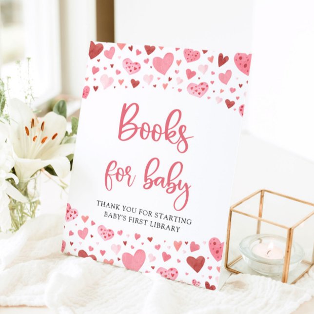 Rosa Herzen Valentine Bücher für Babydusche Sockelschild (Von Creator hochgeladen)