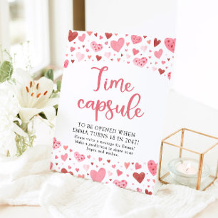 Rosa Herzen Valentine Time Kapsel Kinderdusche Sockelschild