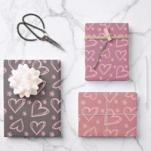 Rosa Herzen Valentinstag Liebe Retro Schachbrett Geschenkpapier Set
