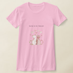 Rosa Herzen Weiße Katzen Liebe T-Shirt