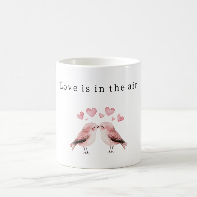 Rosa Herzen Weiße Vögel Liebe  Kaffeetasse (Mittel)
