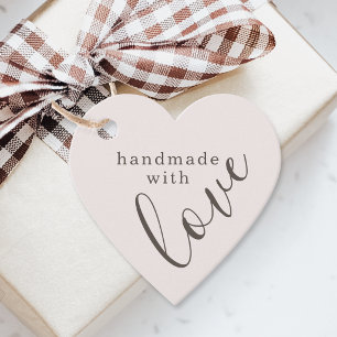 Rosa Herzform Handgefertigt mit Liebe Kalligrafie Geschenkanhänger