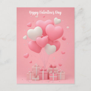 Rosa herzförmige Ballons Valentinstagskarte Postkarte