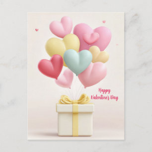 Rosa herzförmige Ballons Valentinstagskarte Postkarte