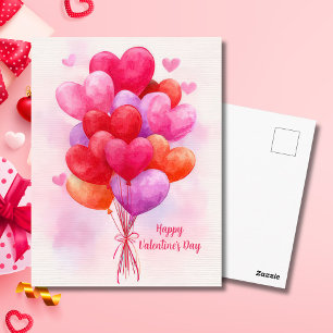Rosa herzförmige Ballons Valentinstagskarte Postkarte