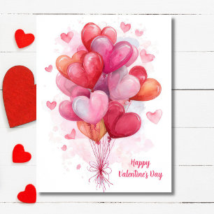 Rosa herzförmige Ballons Valentinstagskarte Postkarte
