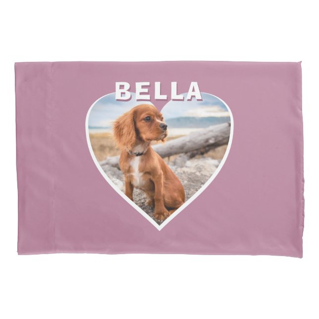 Rosa Herzhund Foto Name Kissenbezug (Vorderseite)