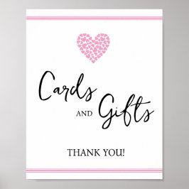 Rosa Herzkarten und Geschenke Kinderdusche Poster
