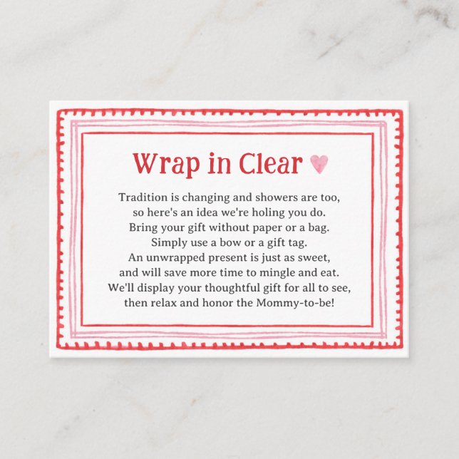 Rosa Herzkinderdusche in klarem Abstand Begleitkarte (Vorderseite)