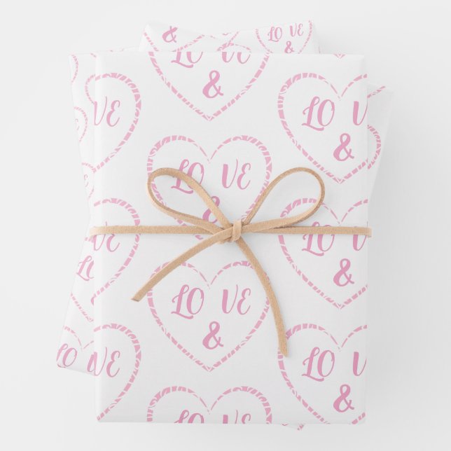 Rosa Herzklopfen, Bräune und Kräutermonogramme Geschenkpapier Set (Beispiel)