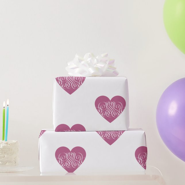 Rosa Herzklopfen mit Hübschem Girly-Muster Geschenkpapier (Partygeschenke)