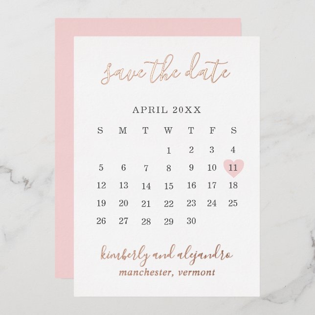 Rosa Herzklopfen Moderne Hochzeit retten das Datum Folieneinladung (Vorderseite/Rückseite)