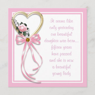 Rosa Herzklopfen Rose Quinceanera Einladung