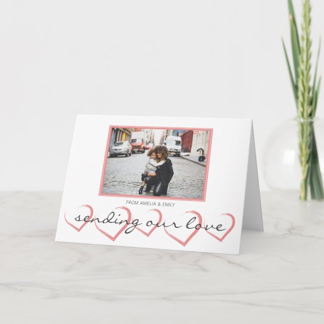 Rosa Herzklopfen Valentinstag Foto Feiertagskarte (Vorderseite)