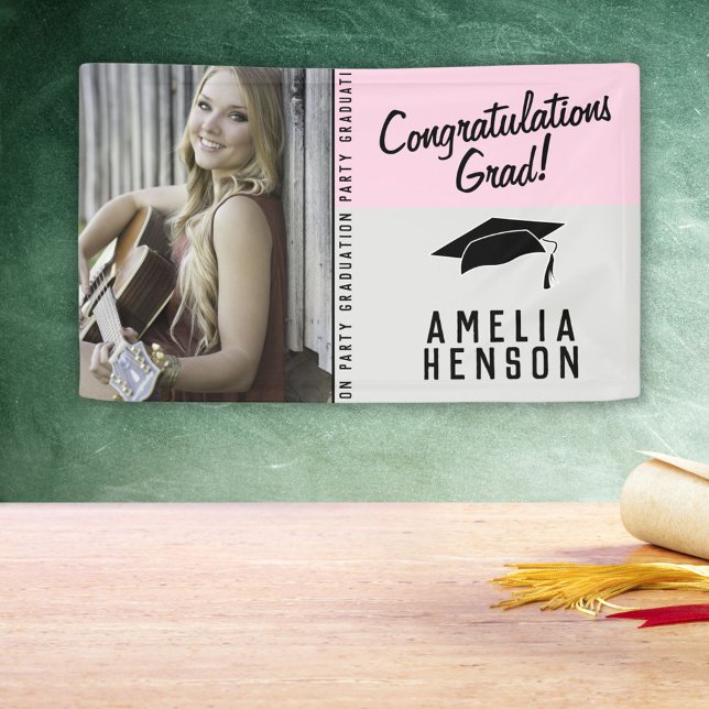 Rosa Herzlichen Glückwunsch Grad Graduation Party  Banner (Von Creator hochgeladen)