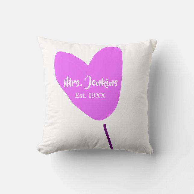 Rosa Herzluftballon Frau Name Est. Jahr Liebe Kissen (Vorderseite)