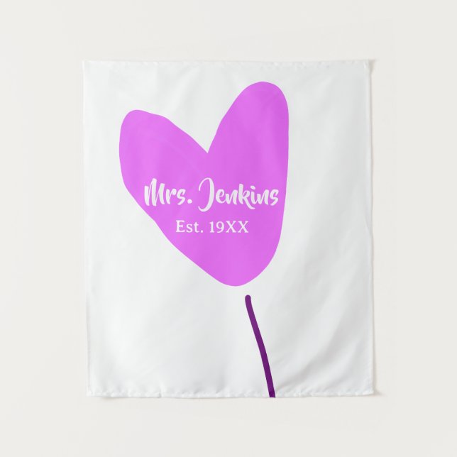 Rosa Herzluftballon Frau Name Est. Jahr Liebe Wandteppich (Vorderseite)