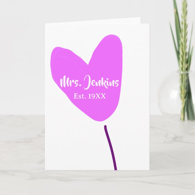 Rosa Herzluftballon Mrs Name Est. Jahr Liebe Karte (Vorderseite)