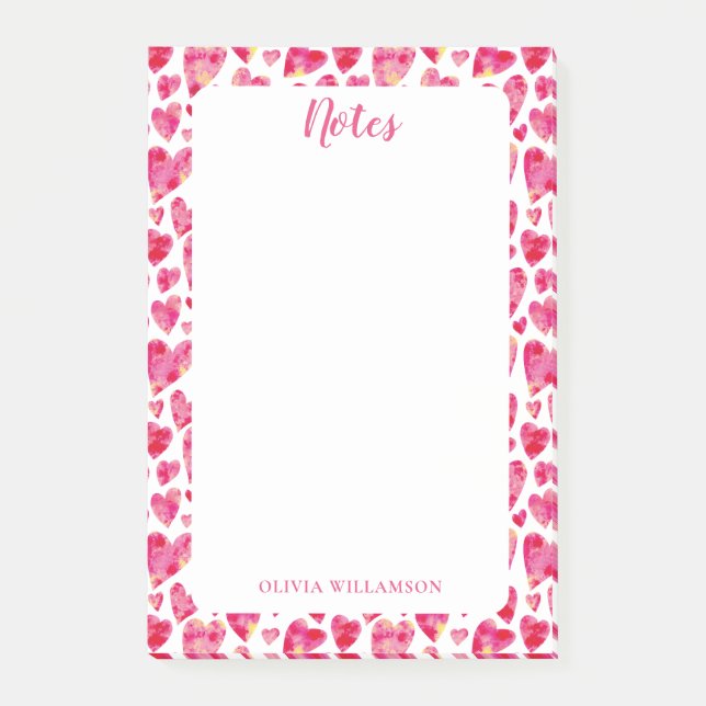 Rosa Herzmuster für Anmerkungen Post-it Klebezettel (Vorderseite)