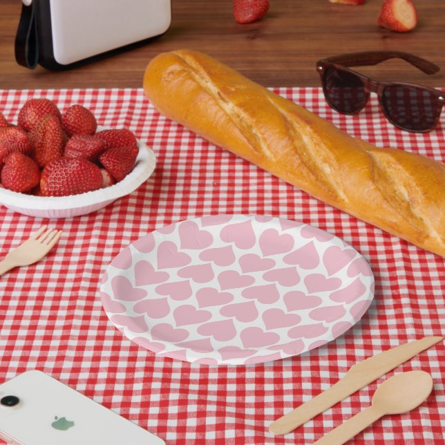 Rosa Herzmuster, Romantik, Liebe Pappteller (Picknick)