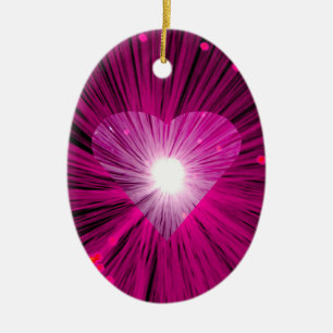 Rosa Herzornament oval Keramikornament