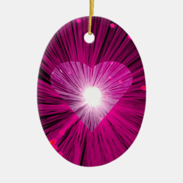 Rosa Herzornament oval Keramikornament (Vorne)