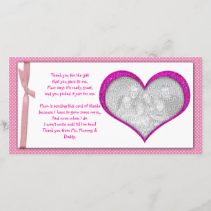 Rosa Herzrahmen danken Ihnen Foto-Karte vom Baby Dankeskarte