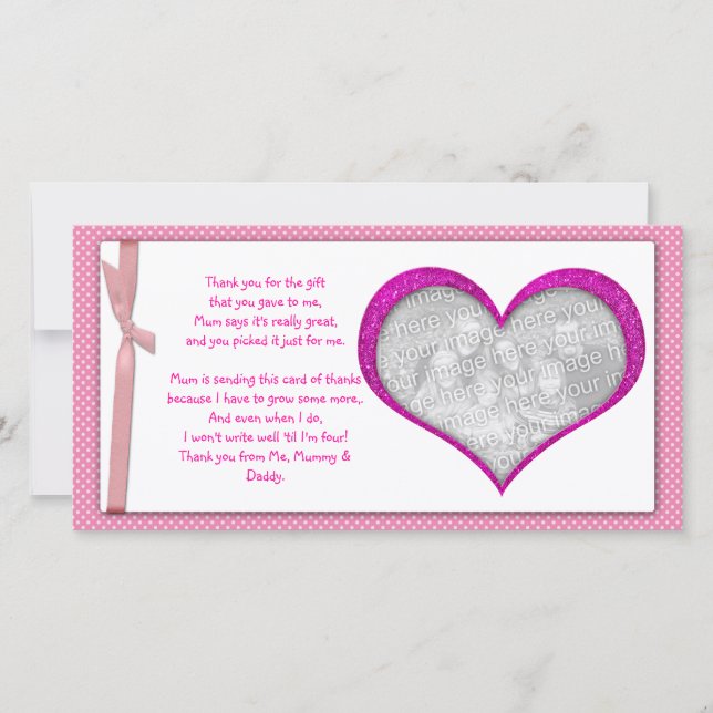 Rosa Herzrahmen danken Ihnen Foto-Karte vom Baby Dankeskarte (Vorderseite)
