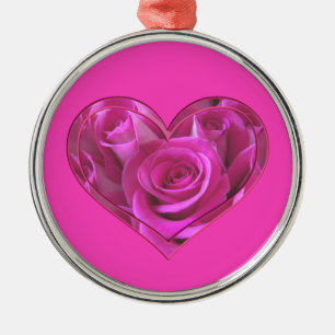 Rosa Herzrose Silbernes Ornament