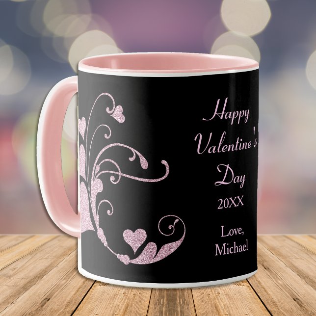 Rosa Herzschlag Glitzer Valentinstag Tasse (Von Creator hochgeladen)