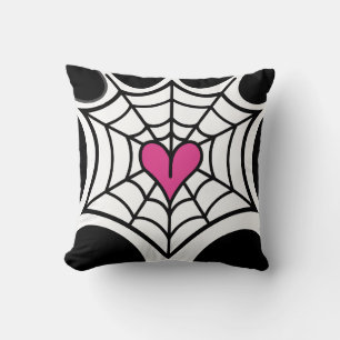 Rosa Herzspinnen Web Schwarz-Weiß Halloween Kissen