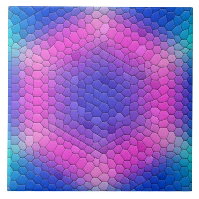 Rosa Hexagon Mosaik auf blauem Gradient Fliese (Vorderseite)