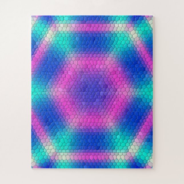 Rosa Hexagon Mosaik auf blauem Gradient Puzzle (Vertikal)